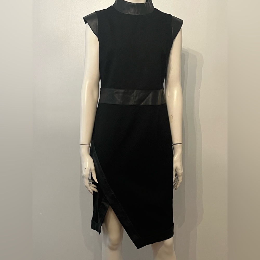 Lisa Rinna Collection Black Faux Leather-Trimmed Dress